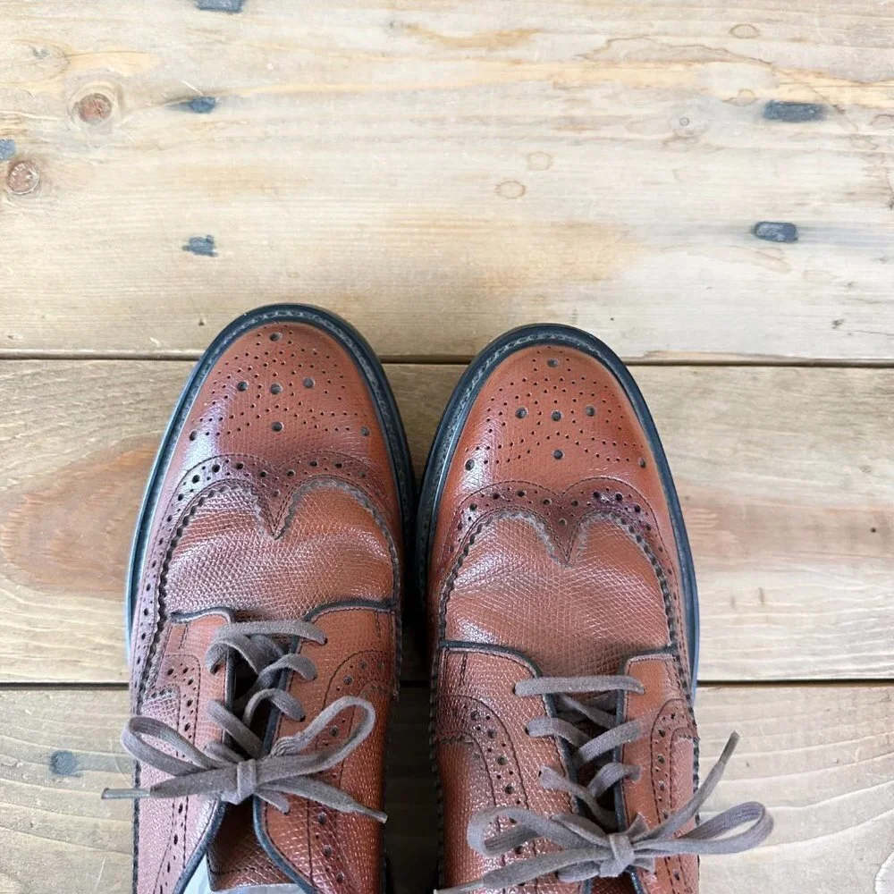 Vintage Sears Brown Leather Men's Oxfords Wing Tips Wingtips Dress Shoes Size 8D